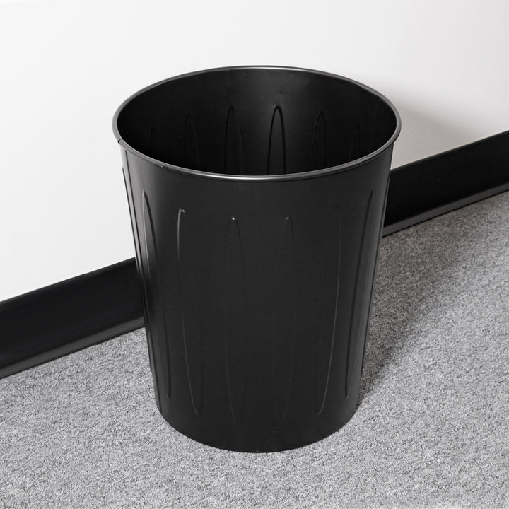 Image of Genuine Joe 58897 6-gallon Fire-safe Trash Can, 6 gal Capacity, Fire-Safe, Sturdy, 14" H x 13" Diameter, Metal, Steel, Black, 1 Each