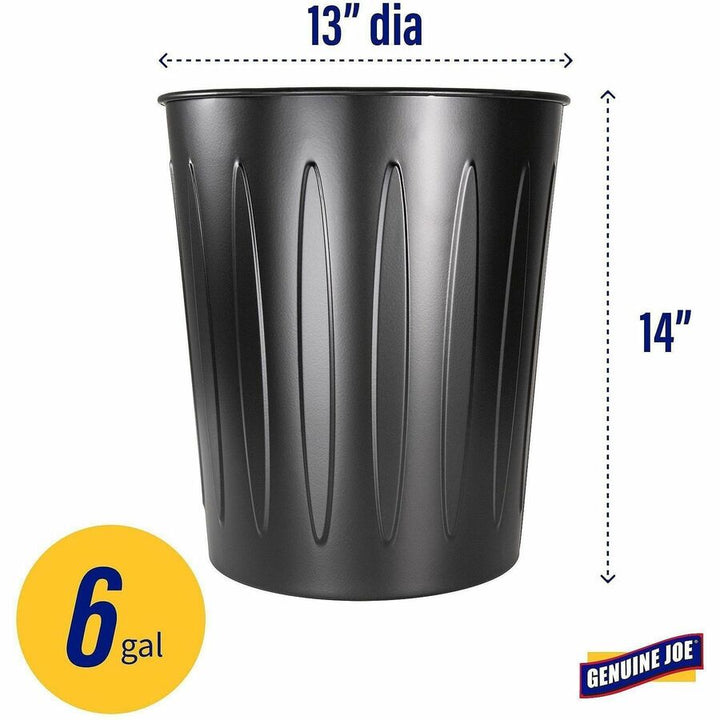 Image of Genuine Joe 58897 6-gallon Fire-safe Trash Can, 6 gal Capacity, Fire-Safe, Sturdy, 14" H x 13" Diameter, Metal, Steel, Black, 1 Each