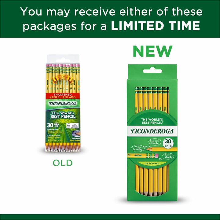 Image of Ticonderoga 13830 Pre-Sharpened No. 2 Pencils, #2, Yellow Barrel, 30 / Box