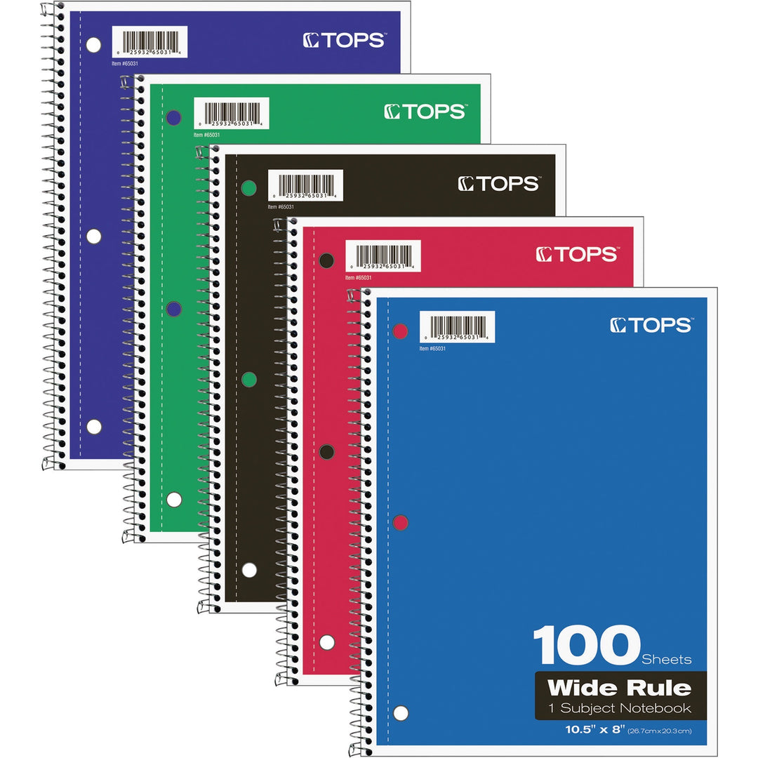Image of Tops Notebooks,Wire-bound,Wide Rld,100 Shts,8"x10-1/2",AST