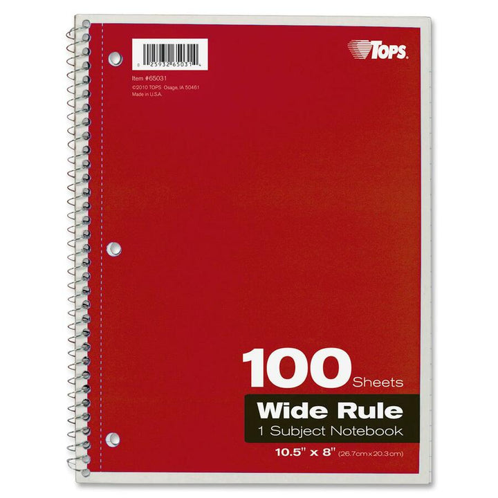 Image of Tops Notebooks,Wire-bound,Wide Rld,100 Shts,8"x10-1/2",AST