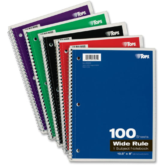Image of Tops Notebooks,Wire-bound,Wide Rld,100 Shts,8"x10-1/2",AST