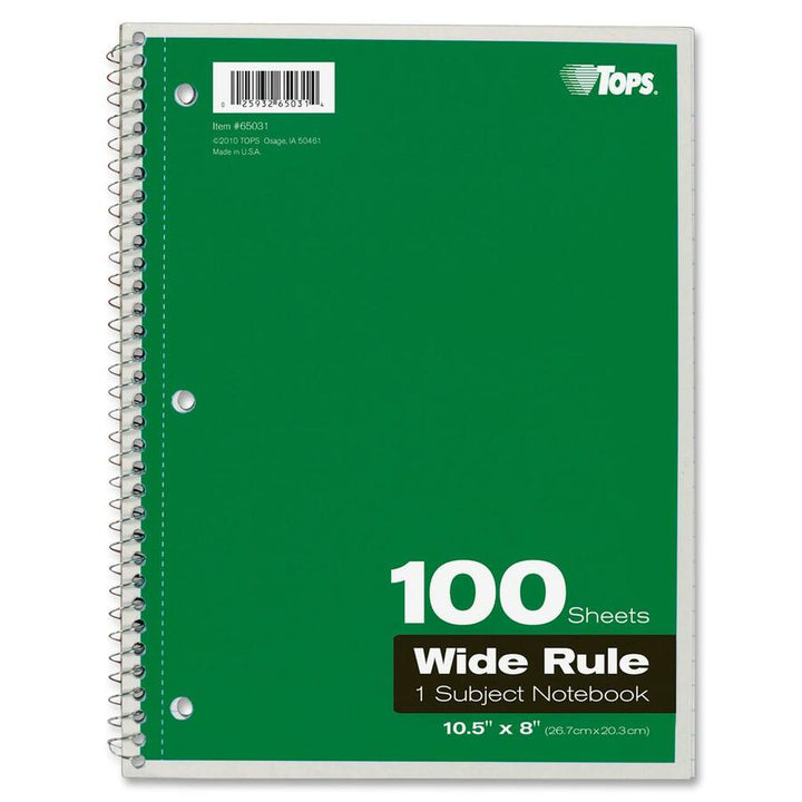 Image of Tops Notebooks,Wire-bound,Wide Rld,100 Shts,8"x10-1/2",AST