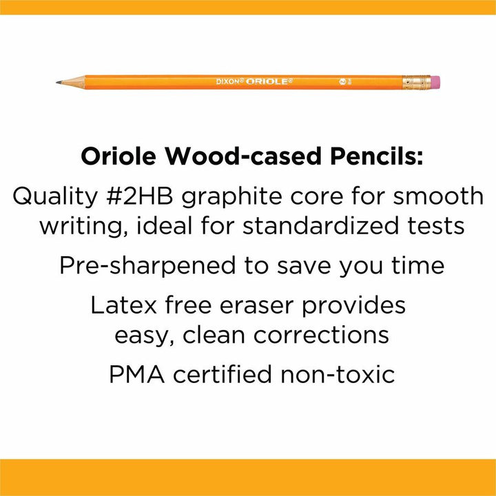 Image of Dixon 12866 Oriole HB No. 2 Pencils, Black Lead, #2, Yellow Wood Barrel, 144 / Box
