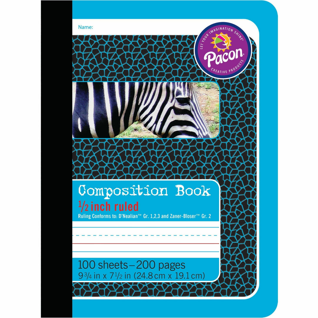 Image of Pacon® Primary Composition Book, D'Nealian 1-3, Zaner-Bloser 2, Manuscript Rule (1/2"), Blue/Black Cover, (100) 9.75 x 7.5 Sheets