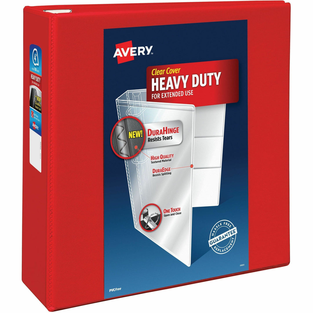 Image of Avery® Heavy-Duty View Binder With Durahinge And Locking One Touch Ezd Rings, 3 Rings, 4" Capacity, 11 X 8.5, Red