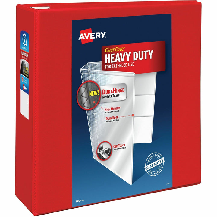 Image of Avery® Heavy-Duty View Binder With Durahinge And Locking One Touch Ezd Rings, 3 Rings, 4" Capacity, 11 X 8.5, Red