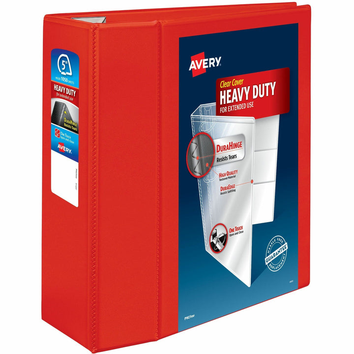 Image of Avery® Heavy-Duty View Binder With Durahinge And Locking One Touch Ezd Rings, 3 Rings, 5" Capacity, 11 X 8.5, Red
