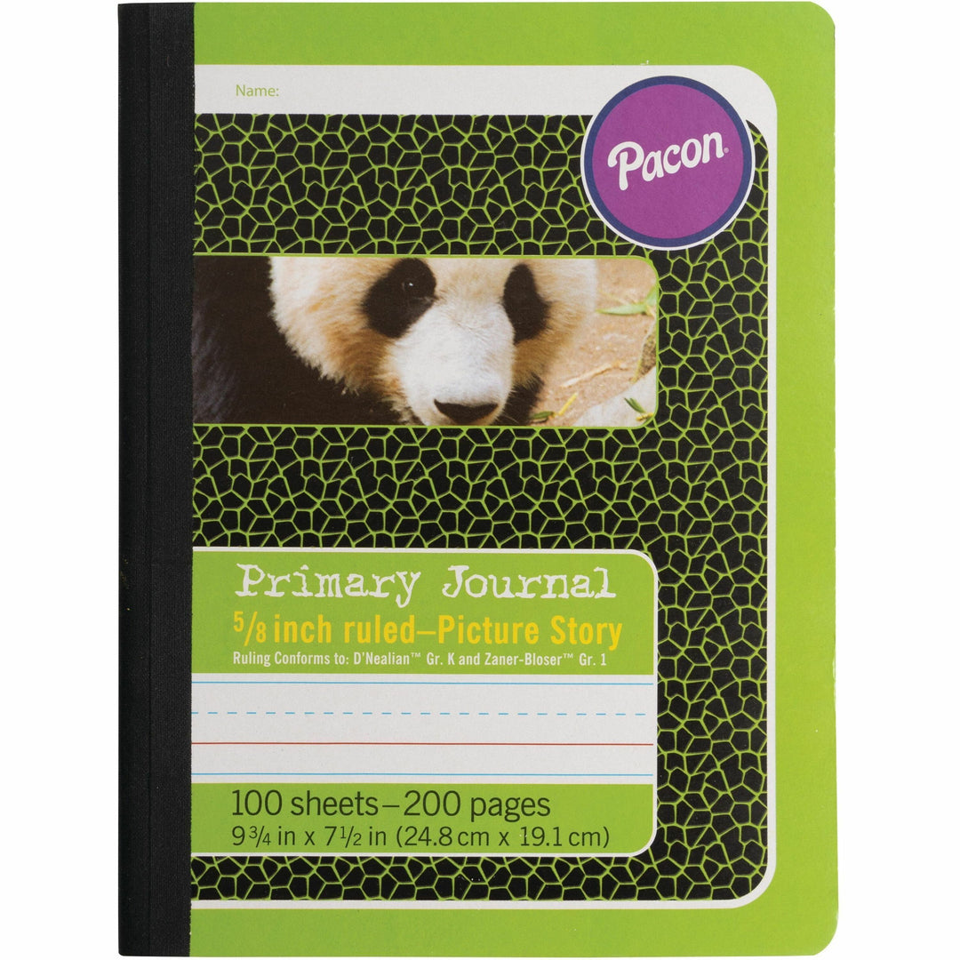 Image of Pacon® Primary Picture Story Book, D'Nealian K, Zaner-Bloser 1, Manuscript Rule (5/8"), Green/Black Cover, (100) 9.75 x 7.5 Sheets