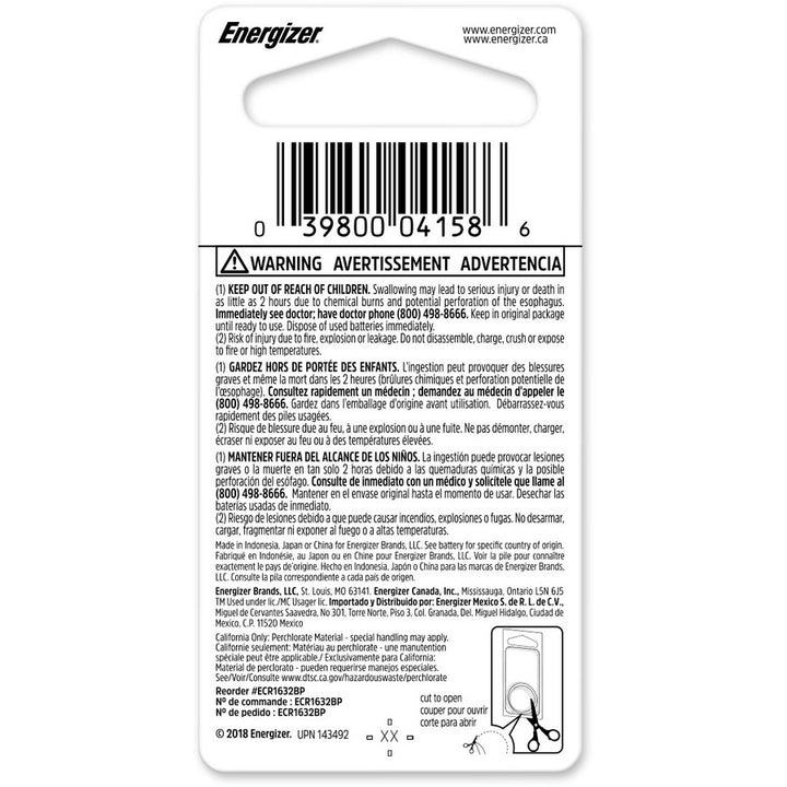 Image of Eveready® Battery, Coin, Lithium, 1632, 3 Volt, Silver