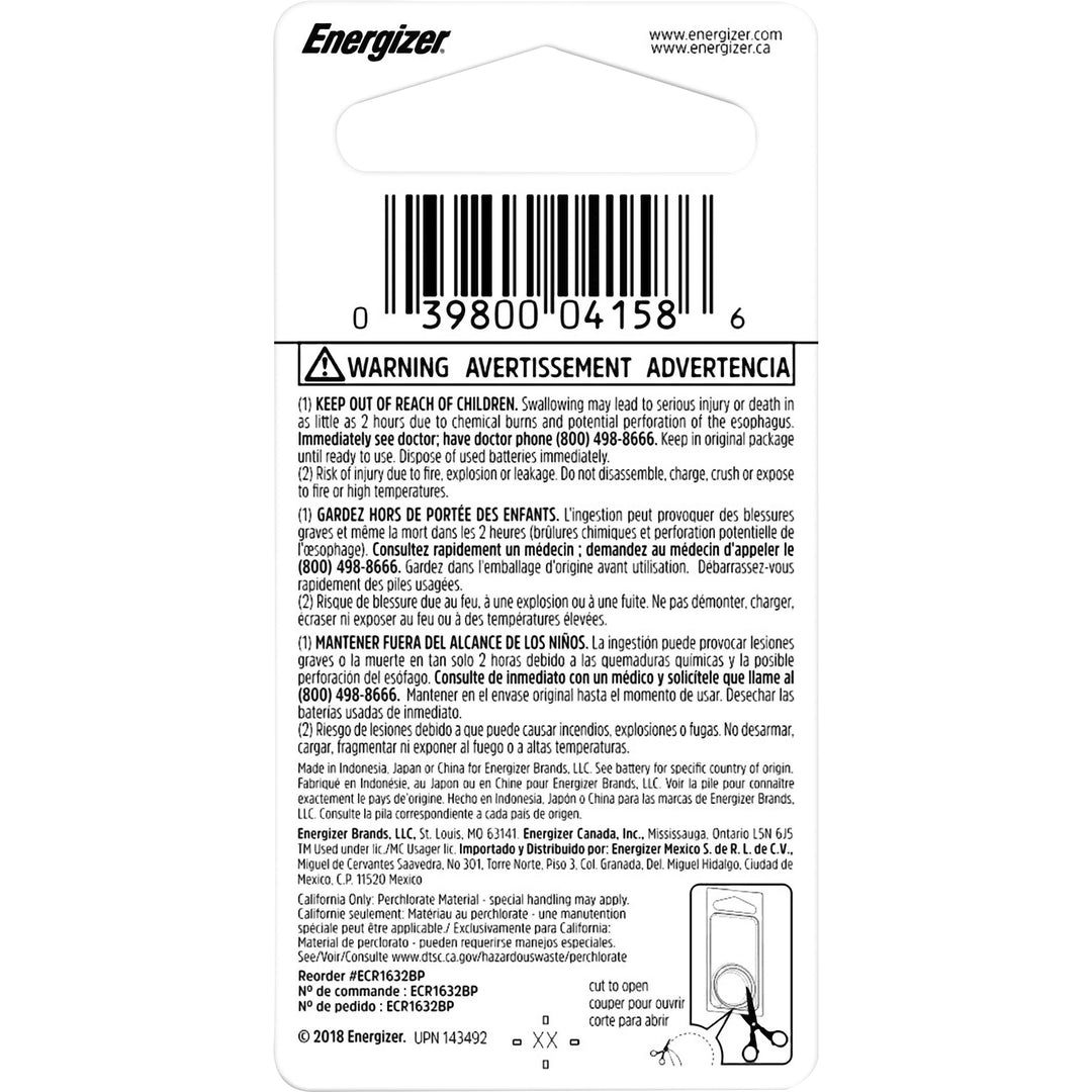Image of Eveready® Battery, Coin, Lithium, 1632, 3 Volt, Silver