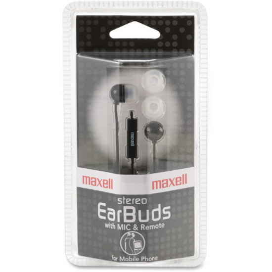 Image of Maxell® In-Ear Buds with Built-in Microphone, 4 ft Cord, Black