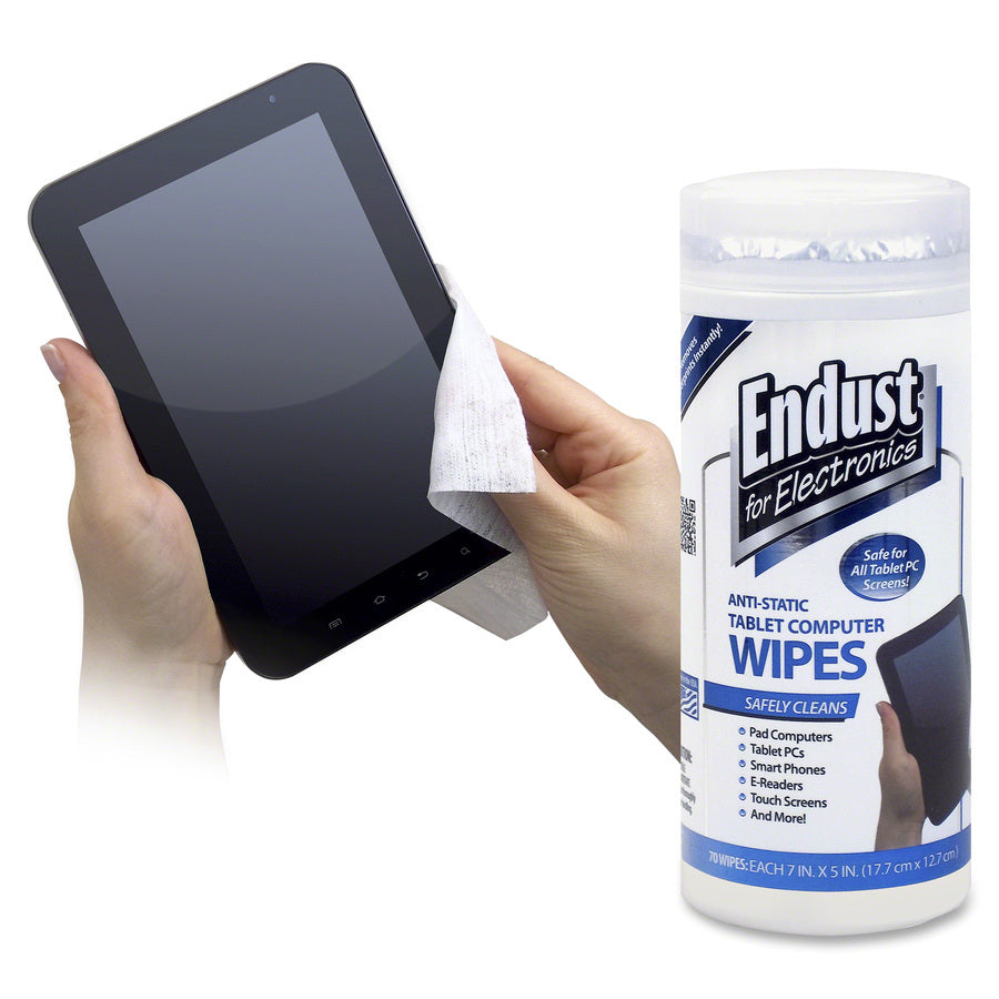 Image of Endust® for Electronics Tablet and Laptop Cleaning Wipes, 5 x 7, Unscented, White, 70/Tub
