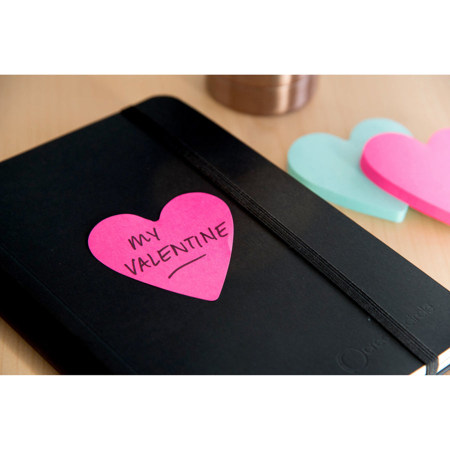 Image of Post-it® Notes Die-Cut Heart Shaped Notepads, 3" x 3", Pink/Purple, 75 Sheets/Pad, 2 Pads/Pack
