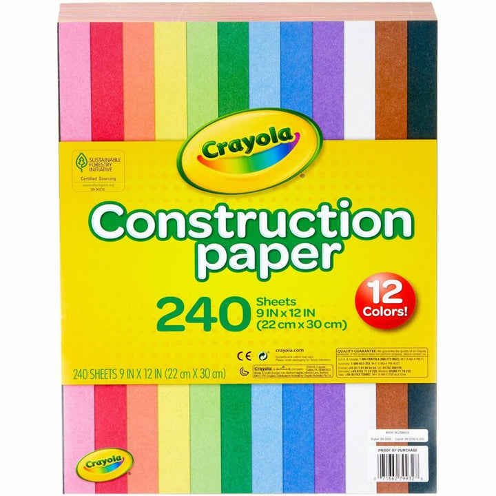 Image of Crayola 99-3200 Construction Paper, Craft Project, School Project, Art, 1.60" H x 9" W x 12" Length, Assorted, 1 Pack