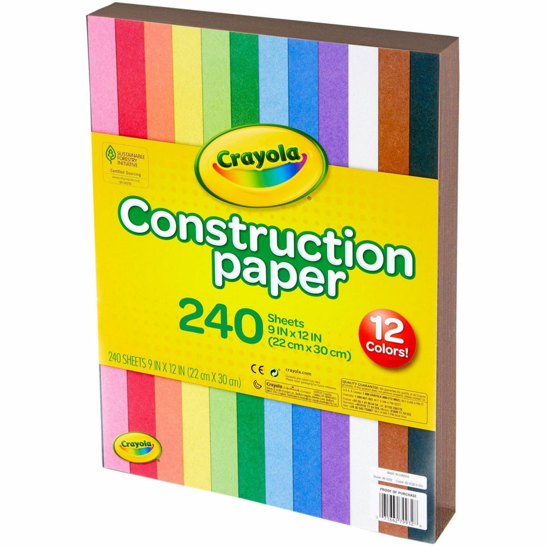 Image of Crayola 99-3200 Construction Paper, Craft Project, School Project, Art, 1.60" H x 9" W x 12" Length, Assorted, 1 Pack