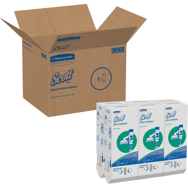 Image of Scott MegaCartridge 98908 MEGA Cartridge In-Counter Napkins, 1 Ply, 6.50" W x 8.40" Length, Fiber, 875/Box, 6 / Carton