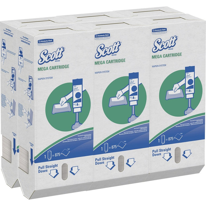 Image of Scott MegaCartridge 98908 MEGA Cartridge In-Counter Napkins, 1 Ply, 6.50" W x 8.40" Length, Fiber, 875/Box, 6 / Carton