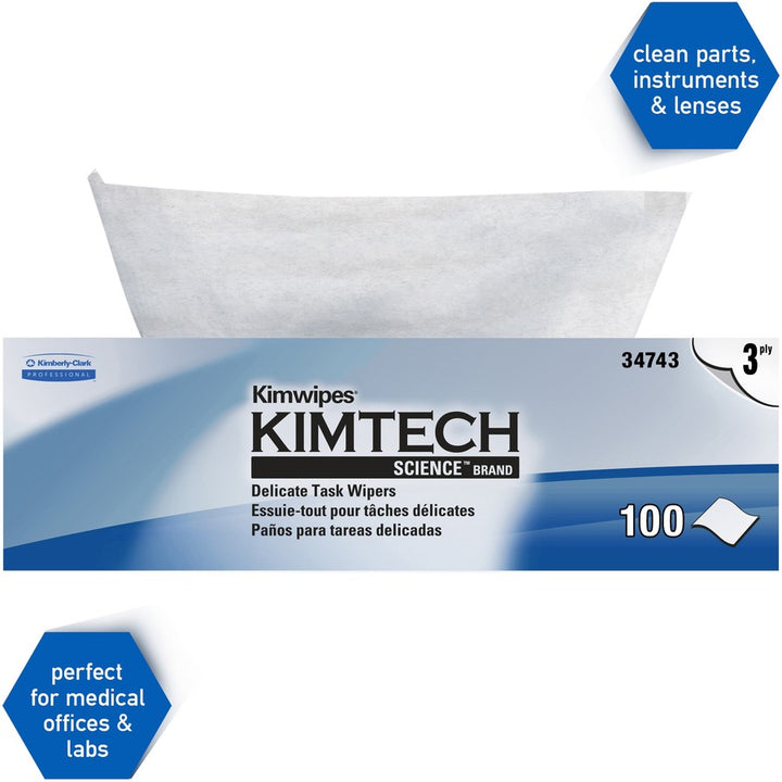 Image of KIMTECH Kimwipes 34743 Delicate Task Wipers, Pop-Up Box, For Laboratory, Absorbent, White/, 1 Box