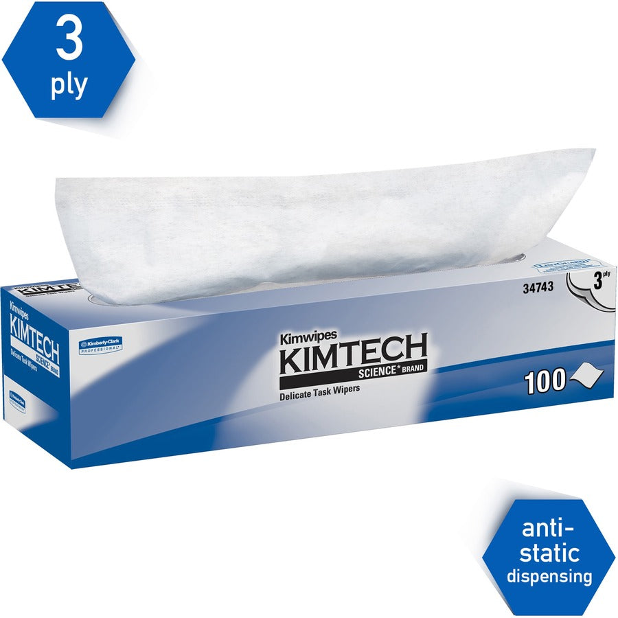 Image of KIMTECH Kimwipes 34743 Delicate Task Wipers, Pop-Up Box, For Laboratory, Absorbent, White/, 1 Box
