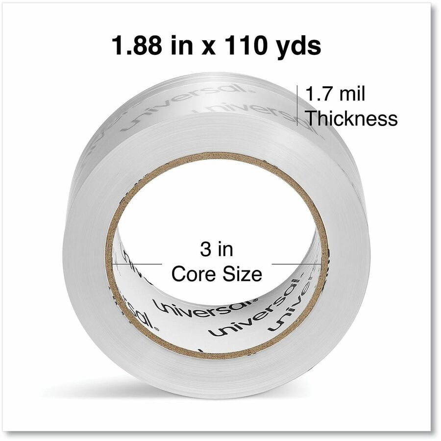 Image of Universal UNV66100 Packaging Tape, 109 yd Length x 1.88" W x 1.7 mil Thickness, 3" Core, Clear, Acrylic, Plastic Backing, 12 / Pack