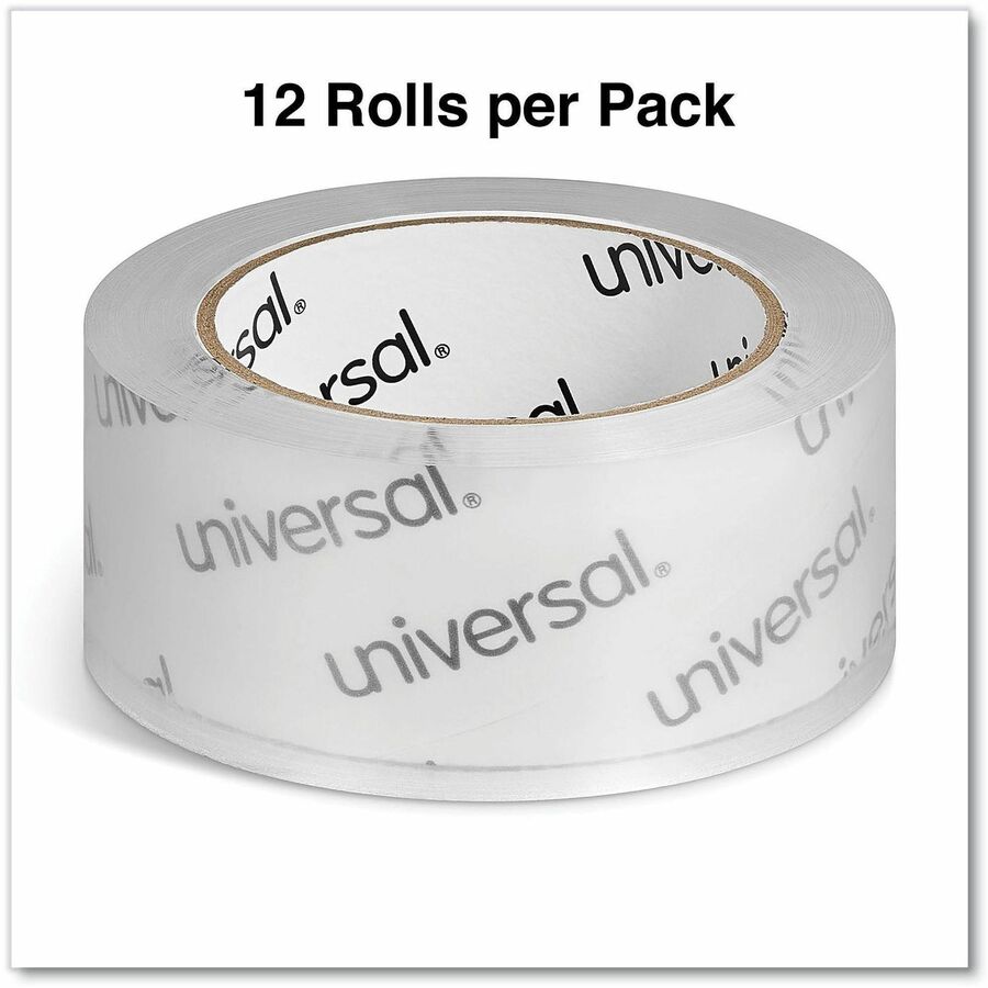 Image of Universal UNV66100 Packaging Tape, 109 yd Length x 1.88" W x 1.7 mil Thickness, 3" Core, Clear, Acrylic, Plastic Backing, 12 / Pack