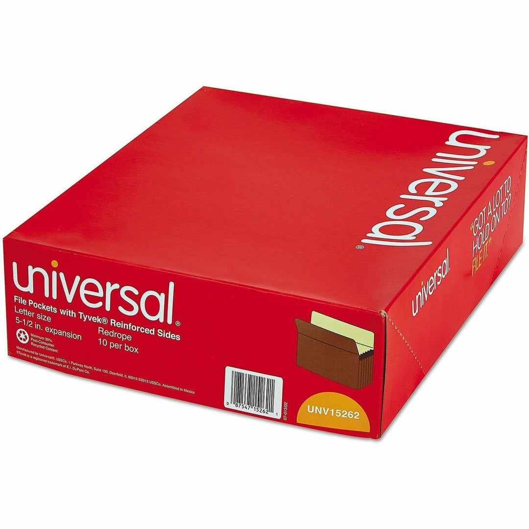 Image of Universal® Redrope Expanding File Pockets, 5.25" Expansion, Letter Size, Redrope, 10/box