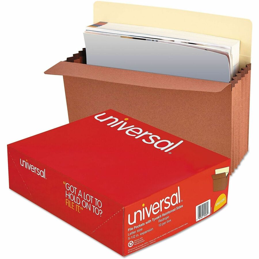 Image of Universal® Redrope Expanding File Pockets, 5.25" Expansion, Letter Size, Redrope, 10/box