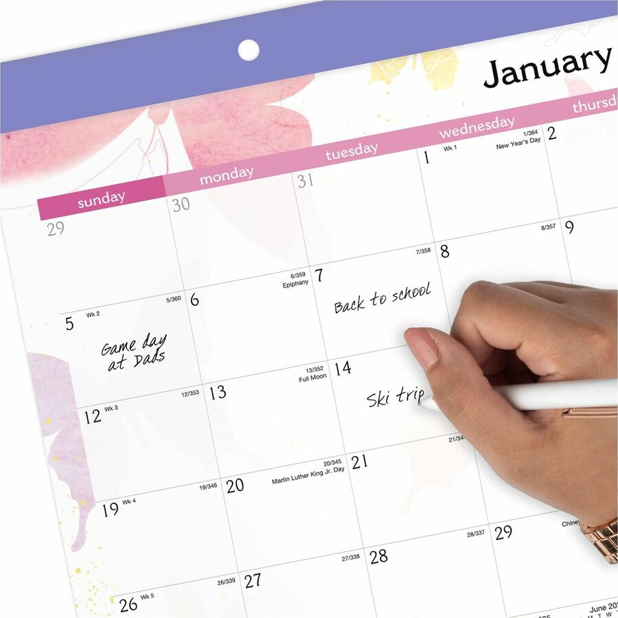 Image of AT-A-GLANCE® Watercolors Monthly Desk Pad Calendar, Butterfly Artwork, 17.75 x 11, White Sheets, Purple Binding, 12-Month (Jan-Dec): 2025