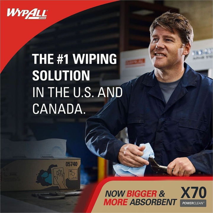 Image of Wypall 41455 PowerClean X70 Medium Duty Cloths, Pop-Up Box, 8.34" W x 16.80" Length, White, Hydroknit/, 100 / Box