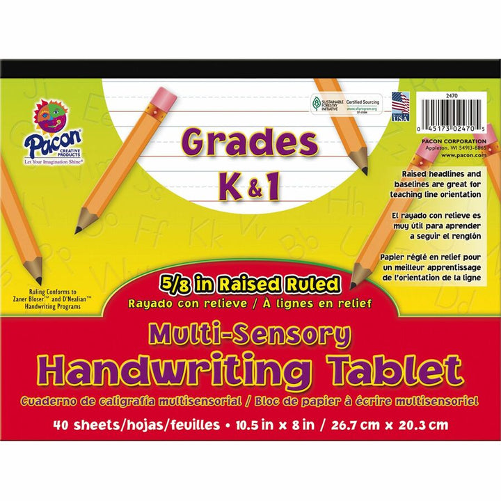 Image of Pacon® Multi-Sensory Handwriting Tablet, 5/8" Long Rule, 8 X 10.5, 40/pad