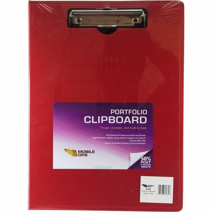 Image of Mobile OPS® Portfolio Clipboard with Low-Profile Clip, Portrait Orientation, 0.5" Clip Capacity, Holds 8.5 x 11 Sheets, Red