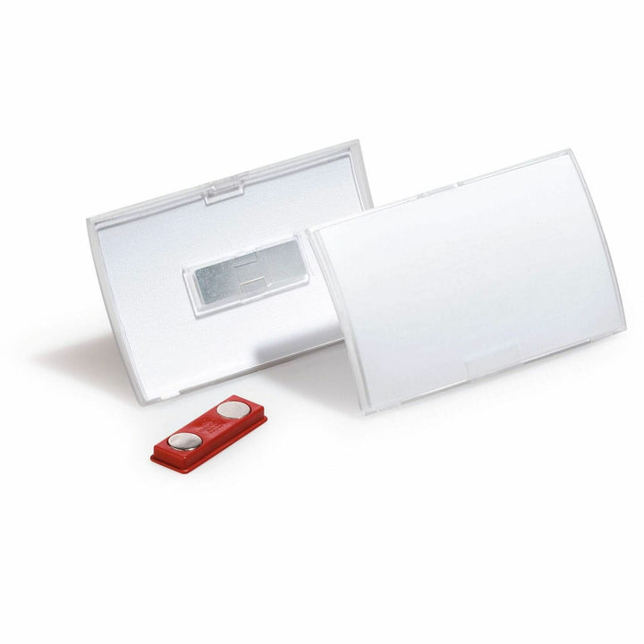 Image of Durable Office Products Name Badge Holder, Dbl Magnets, 3-3/4"x2-1/4, 10/PK, Clear