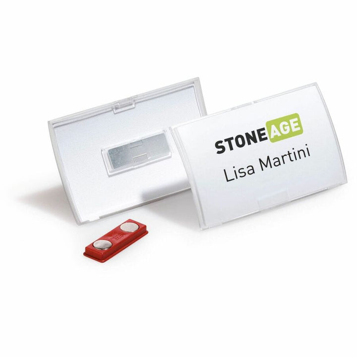 Image of Durable Office Products Name Badge Holder, Dbl Magnets, 3-3/4"x2-1/4, 10/PK, Clear