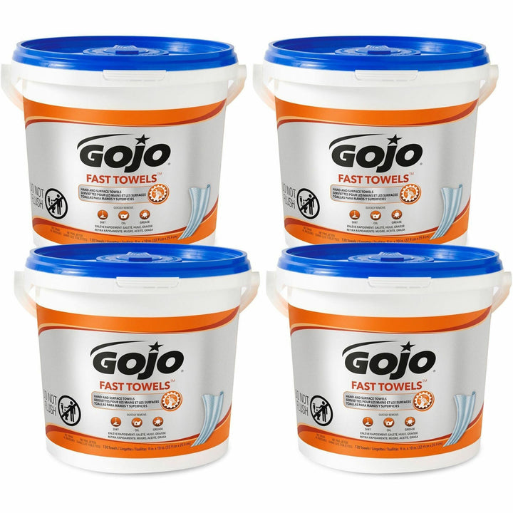 Image of GOJO® Wet Towels, Citrus, 130/Bucket, 4/CT, Blue