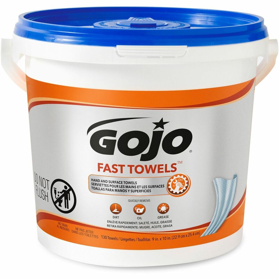 Image of GOJO® Wet Towels, Citrus, 130/Bucket, 4/CT, Blue