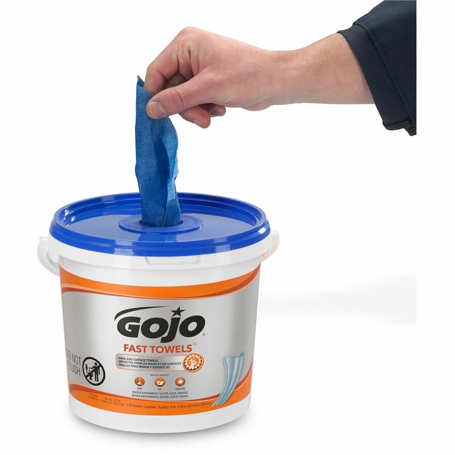 Image of GOJO® Wet Towels, Citrus, 130/Bucket, 4/CT, Blue