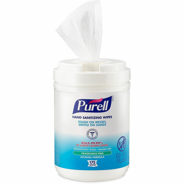 Image of PURELL® 9031-06 Alcohol Hand Sanitizing Wipes, 6" W x 7" Length, White, 175/Tub, 1 Each