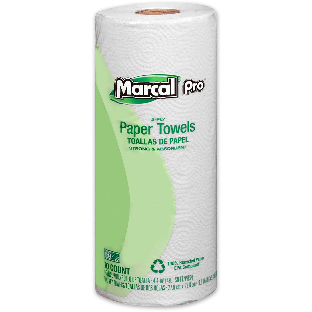 Image of Marcal Pro 610 100% Recycled Paper Towels, 2 Ply, 70 Sheets/Roll, White, Paper, 15 / Carton