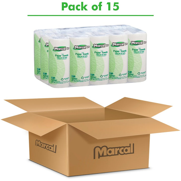 Image of Marcal Pro 610 100% Recycled Paper Towels, 2 Ply, 70 Sheets/Roll, White, Paper, 15 / Carton