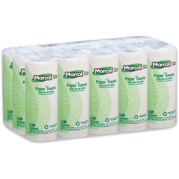 Image of Marcal Pro 610 100% Recycled Paper Towels, 2 Ply, 70 Sheets/Roll, White, Paper, 15 / Carton