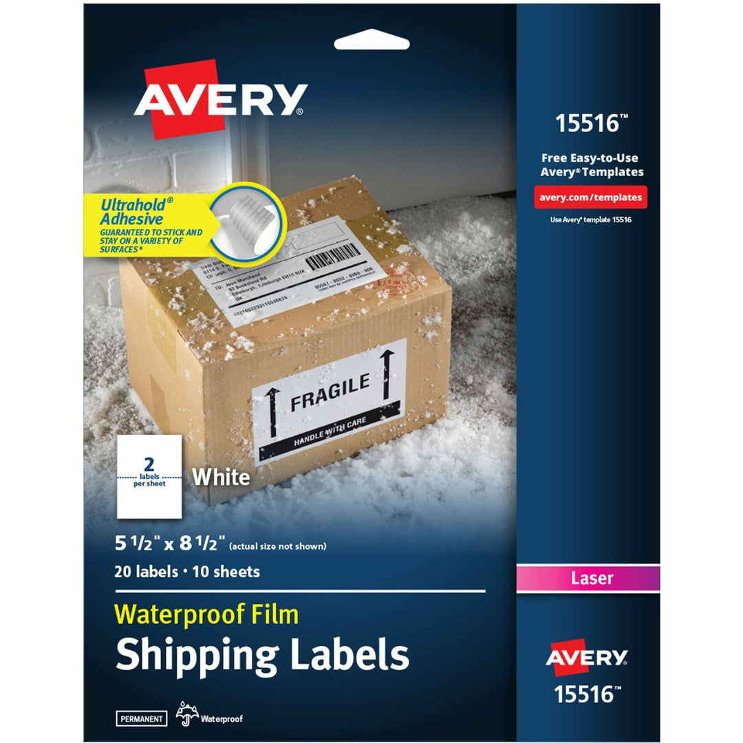 Image of Avery® Mailing Labels, Weatherproof, 5-1/2"x8-1/2", 20/PK, WE