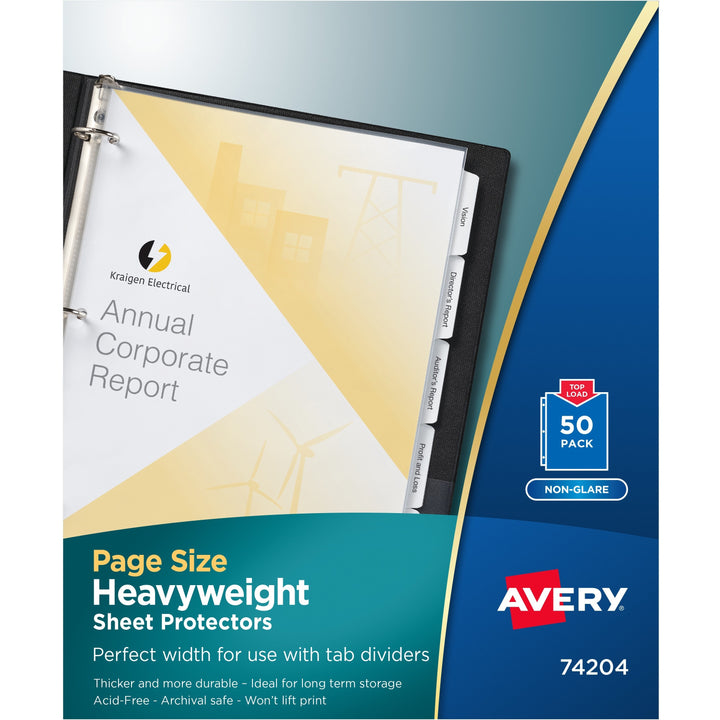 Image of Avery® Top-Load Poly Three-Hole Sheet Protectors, Non-Glare, Letter, 50/box