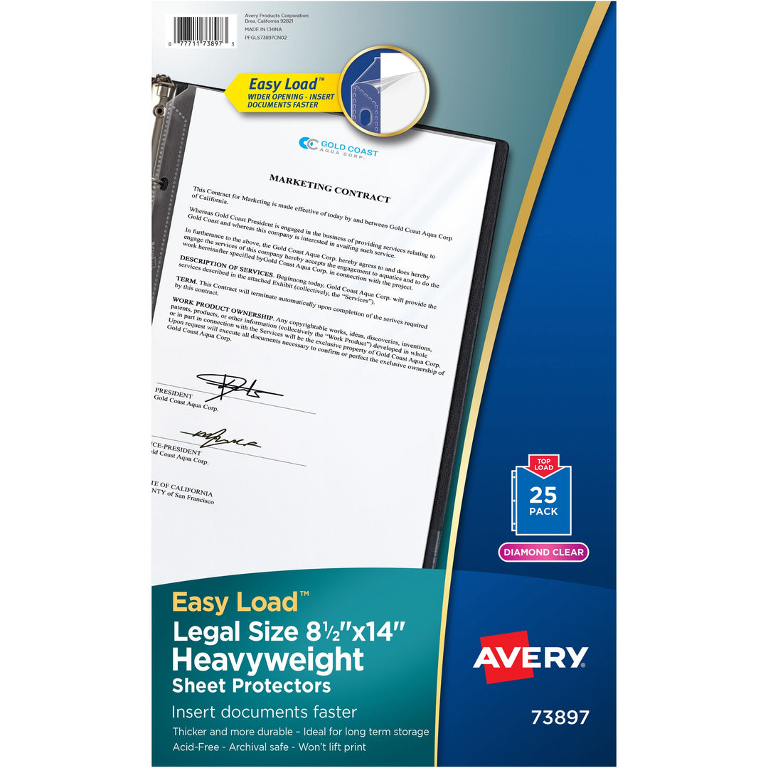 Image of Avery® Top-Load Polypropylene Sheet Protector, Heavy, Legal, Diamond Clear, 25/pack