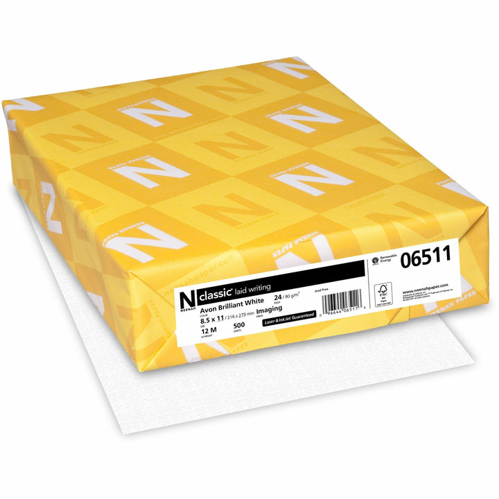 Image of Neenah® CLASSIC Laid Stationery, 93 Bright, 24 lb Bond Weight, 8.5 x 11, Avon White, 500/Ream