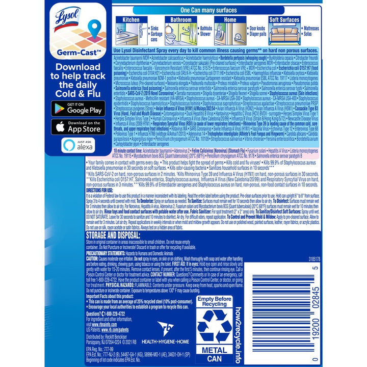 Image of Lysol 02845 Spring Waterfall Disinfectant Spray, Ready-To-Use, 12.5 fl oz (0.4 quart), Spring Waterfall Scent, Easy to Use, Clear, 1 Each