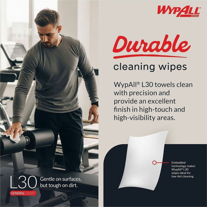 Image of Wypall 05843 GeneralClean L30 Heavy Cleaning Towels, 11" W x 10.40" Length, 70 Sheets/Roll, White, 70/Roll, 1 Each