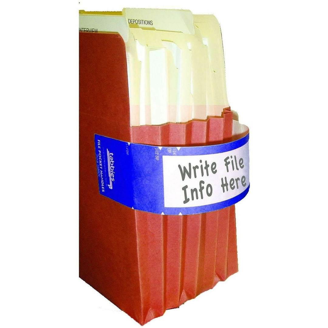 Image of Tabbies 68807 File Pocket Handles, 2" W x 9 5/8" Length, Dark Blue, Tyvek, 5 / Box