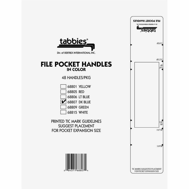 Image of Tabbies 68807 File Pocket Handles, 2" W x 9 5/8" Length, Dark Blue, Tyvek, 5 / Box