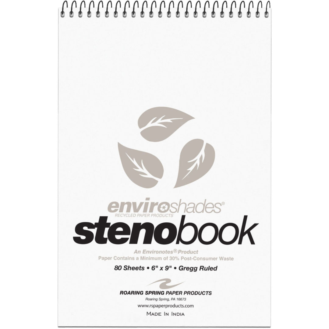 Image of Roaring Spring® Enviroshades Steno Notepad, Gregg Rule, White Cover, 80 Gray 6 X 9 Sheets, 4/pack